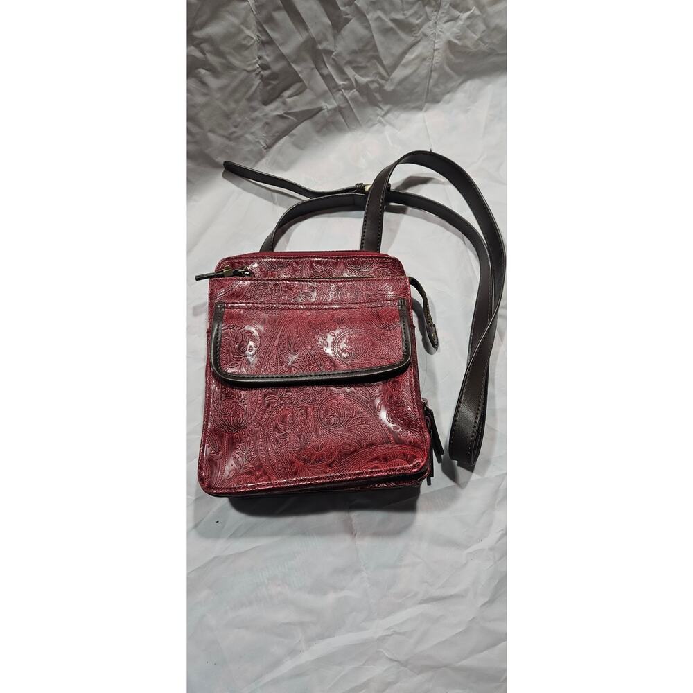 Red Relic Crossbody Purse Tool Finish Paisley Brown Trim